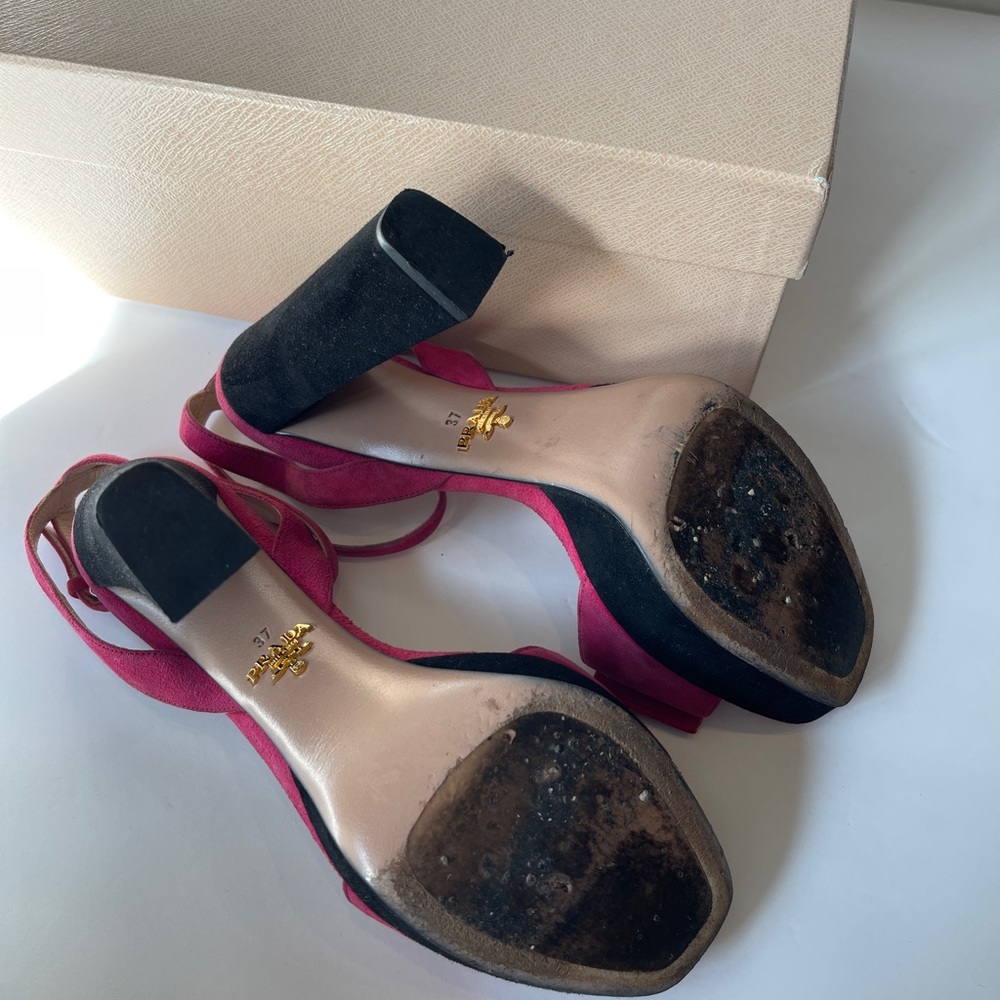 Prada Pink Suede Platform Sandals with Black Block Heel no box - Picture 3 of 10